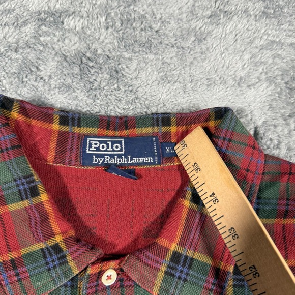 Vintage 90s Polo Ralph Lauren Plaid Red Green 1/2 Button Polo Shirt Mens Size XL - Picture 3 of 7